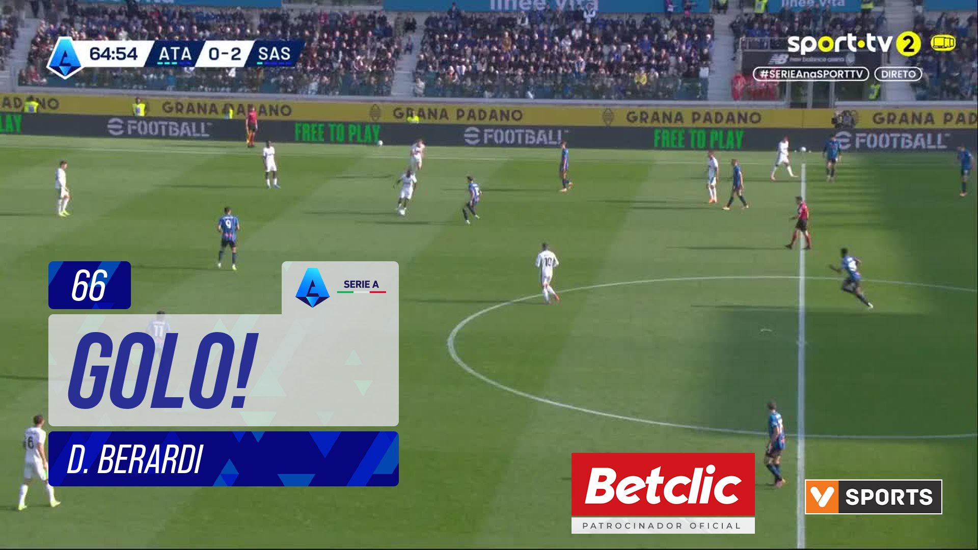 GOLO! Sassuolo, D. Berardi aos 66', Atalanta 0-3 Sassuolo