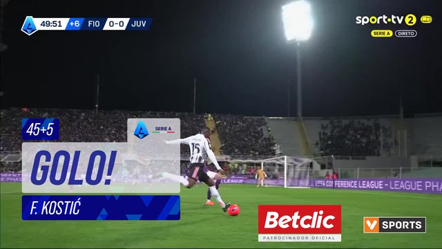 GOLO! Juventus, F. Kostić aos 45'+5', Fiorentina 0-1 Juventus