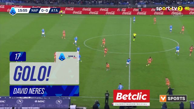 GOLO! Napoli, David Neres aos 17', Napoli 1-0 Atalanta