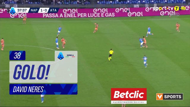 GOLO! Napoli, David Neres aos 38', Napoli 2-0 Atalanta