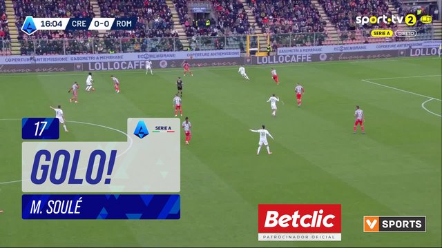 GOLO! Roma, M. Soulé aos 17', Cremonese 0-1 Roma