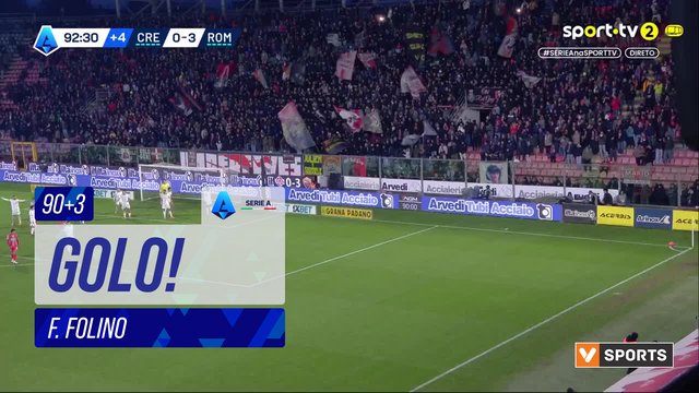 GOLO! Cremonese, F. Folino aos 90'+3', Cremonese 1-3 Roma