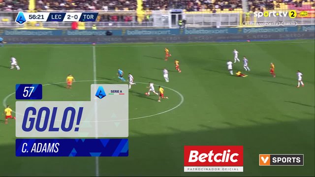 GOLO! Torino, C. Adams aos 57', Lecce 2-1 Torino