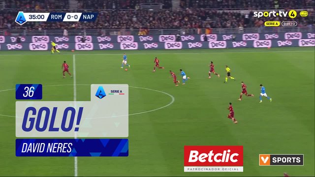 GOLO! Napoli, David Neres aos 36', Roma 0-1 Napoli
