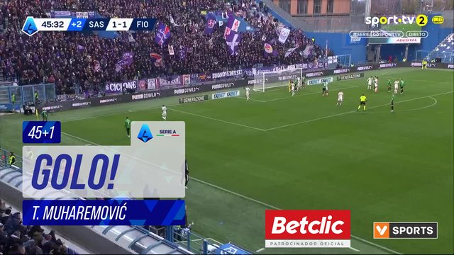 GOLO! Sassuolo, T. Muharemović aos 45'+1', Sassuolo 2-1 Fiorentina