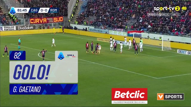 GOLO! Cagliari, G. Gaetano aos 82', Cagliari 1-0 Roma