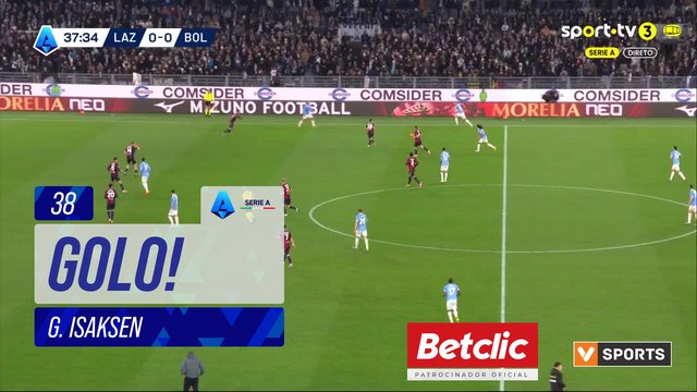GOLO! Lazio, G. Isaksen aos 38', Lazio 1-0 Bologna