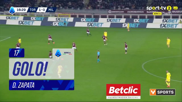 GOLO! Torino, D. Zapata aos 17', Torino 2-0 Milan