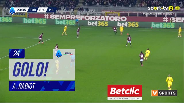 GOLO! Milan, A. Rabiot aos 24', Torino 2-1 Milan