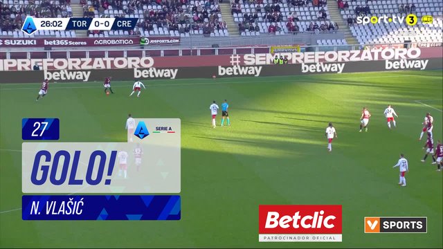GOLO! Torino, N. Vlašić aos 27', Torino 1-0 Cremonese