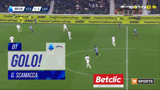 GOLO! Atalanta, G. Scamacca aos 81', Atalanta 2-1 Cagliari
