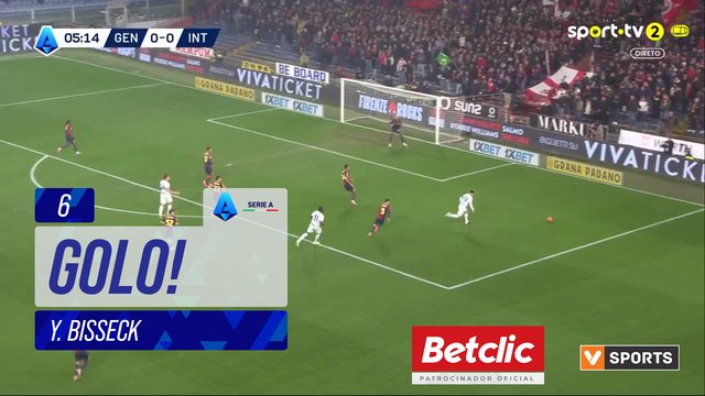 GOLO! Internazionale, Y. Bisseck aos 6', Genoa 0-1 Internazionale