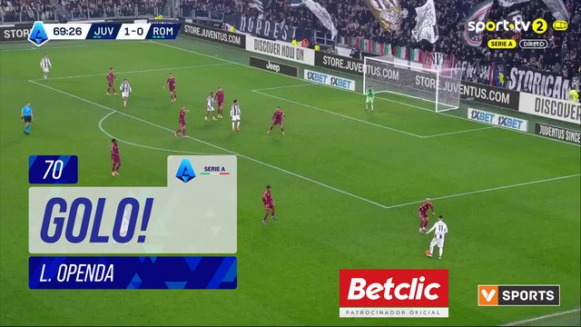 GOLO! Juventus, L. Openda aos 70', Juventus 2-0 Roma