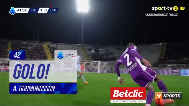 GOLO! Fiorentina, A. Guðmundsson aos 42', Fiorentina 2-0 Udinese