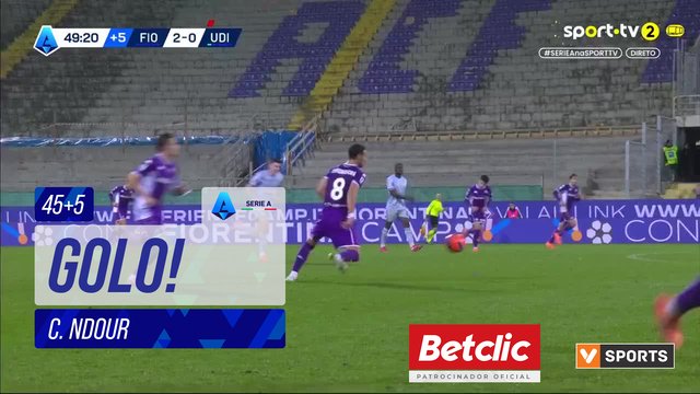 GOLO! Fiorentina, C. Ndour aos 45'+5', Fiorentina 3-0 Udinese