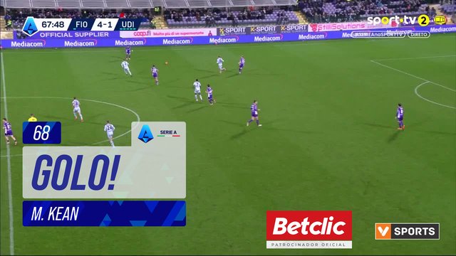 GOLO! Fiorentina, M. Kean aos 68', Fiorentina 5-1 Udinese