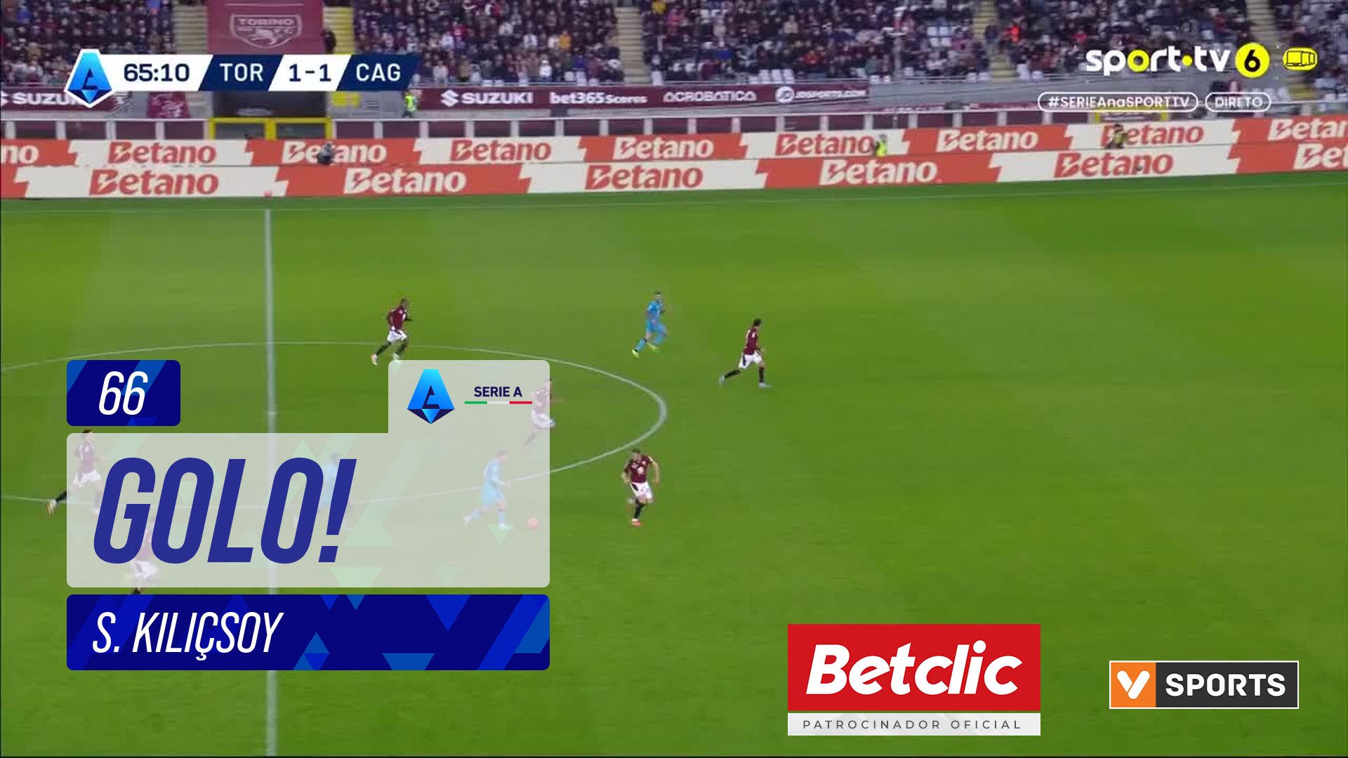 GOLO! Cagliari, S. K?l?çsoy aos 66', Torino 1-2 C...