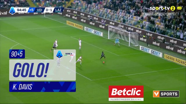 GOLO! Udinese, K. Davis aos 90'+5', Udinese 1-1 Lazio