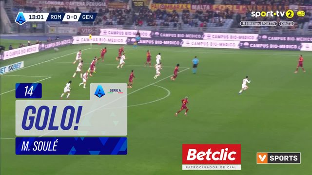 GOLO! Roma, M. Soulé aos 14', Roma 1-0 Genoa