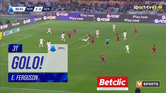 GOLO! Roma, E. Ferguson aos 31', Roma 3-0 Genoa