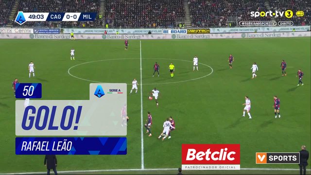 GOLO! Milan, Rafael Leão aos 50', Cagliari 0-1 Milan