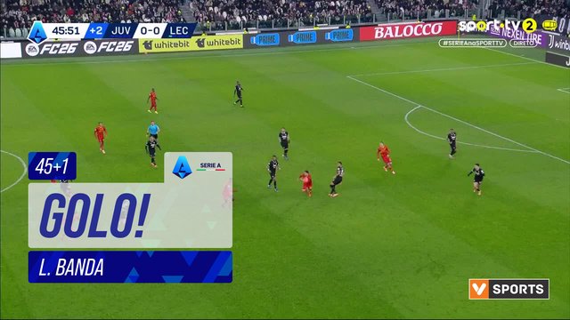 GOLO! Lecce, L. Banda aos 45'+1', Juventus 0-1 Lecce