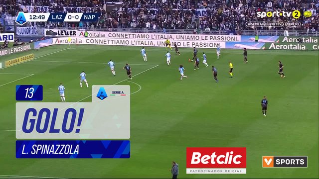 GOLO! Napoli, L. Spinazzola aos 13', Lazio 0-1 Napoli