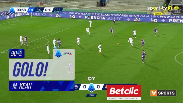 GOLO! Fiorentina, M. Kean aos 90'+2', Fiorentina 1-0 Cremonese