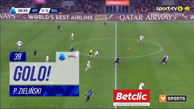 GOLO! Internazionale, P. Zieliński aos 39', Internazionale 1-0 Bologna