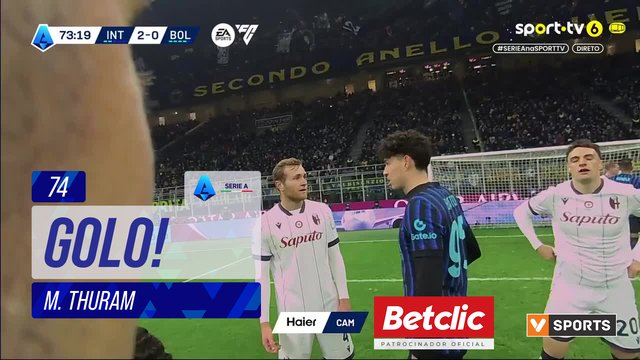GOLO! Internazionale, M. Thuram aos 74', Internazionale 3-0 Bologna