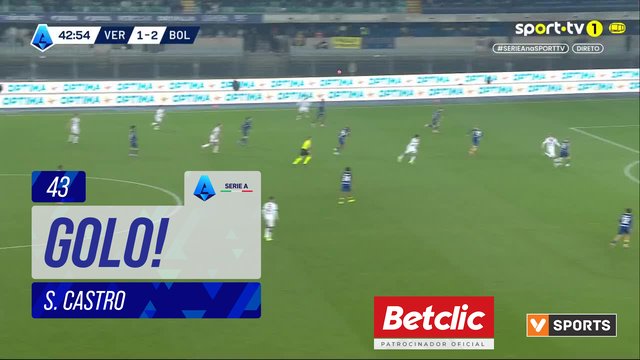 GOLO! Bologna, S. Castro aos 43', Verona 1-3 Bologna