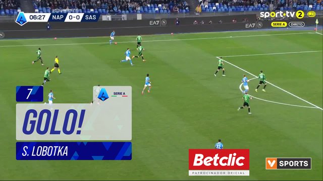 GOLO! Napoli, S. Lobotka aos 7', Napoli 1-0 Sassuolo