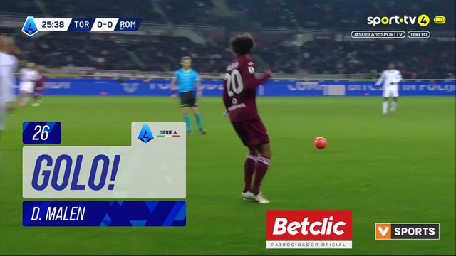 GOLO! Roma, D. Malen aos 26', Torino 0-1 Roma