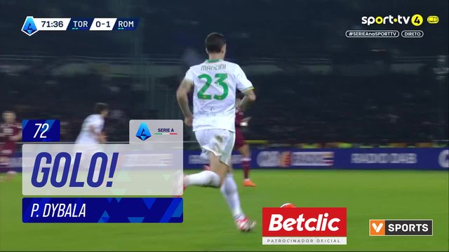 GOLO! Roma, P. Dybala aos 72', Torino 0-2 Roma