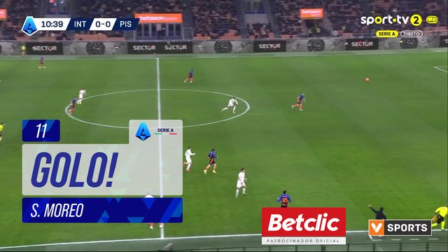 GOLO! Pisa, S. Moreo aos 11', Internazionale 0-1 Pisa