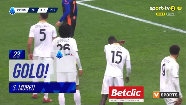 GOLO! Pisa, S. Moreo aos 23', Internazionale 0-2 Pisa