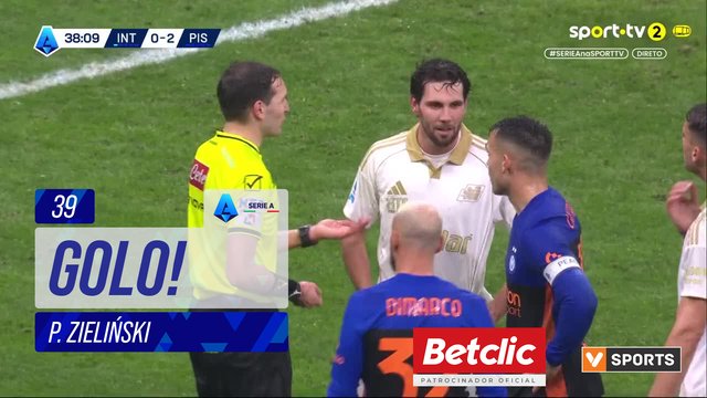 GOLO! Internazionale, P. Zieliński aos 39', Internazionale 1-2 Pisa