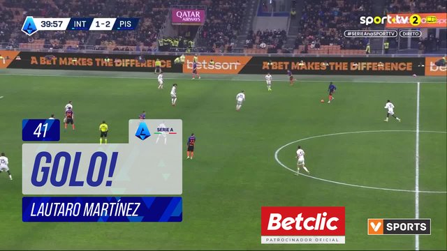 GOLO! Internazionale, Lautaro Martínez aos 41', Internazionale 2-2 Pisa