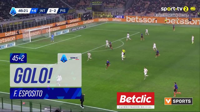 GOLO! Internazionale, F. Esposito aos 45'+2', Internazionale 3-2 Pisa