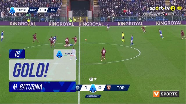 GOLO! Como, M. Baturina aos 16', Como 2-0 Torino