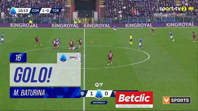 GOLO! Como, M. Baturina aos 16', Como 2-0 Torino