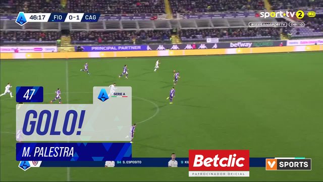 GOLO! Cagliari, M. Palestra aos 47', Fiorentina 0-2 Cagliari