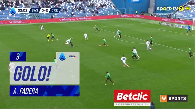 GOLO! Sassuolo, A. Fadera aos 3', Sassuolo 1-0 Cremonese