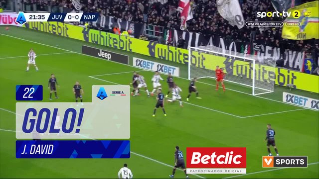 GOLO! Juventus, J. David aos 22', Juventus 1-0 Napoli
