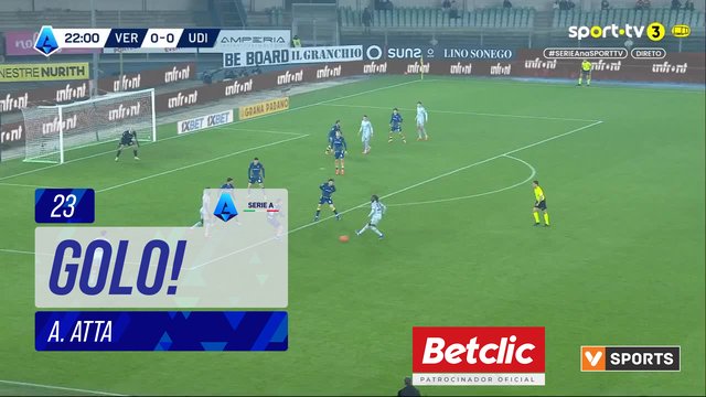 GOLO! Udinese, A. Atta aos 23', Verona 0-1 Udinese