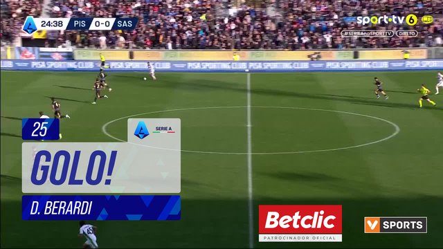 GOLO! Sassuolo, D. Berardi aos 25', Pisa 0-1 Sassuolo