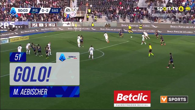 GOLO! Pisa, M. Aebischer aos 51', Pisa 1-2 Sassuolo