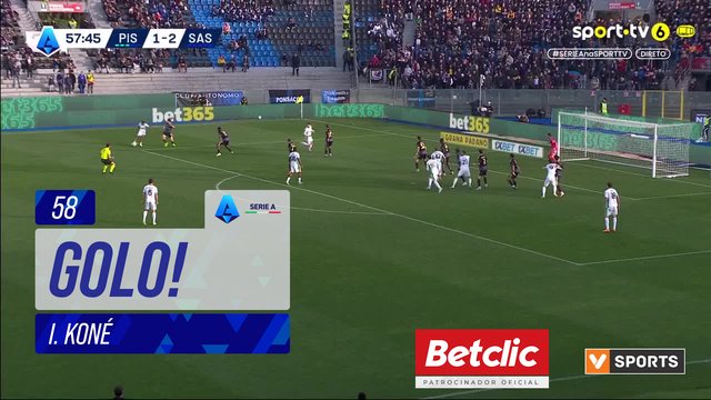 GOLO! Sassuolo, I. Koné aos 58', Pisa 1-3 Sassuolo