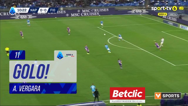 GOLO! Napoli, A. Vergara aos 11', Napoli 1-0 Fiorentina