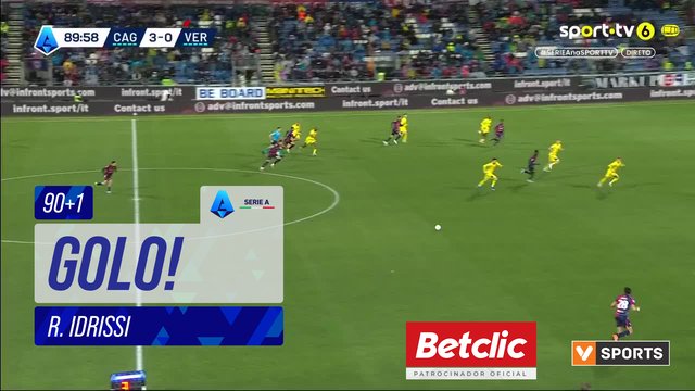 GOLO! Cagliari, R. Idrissi aos 90'+1', Cagliari 4-0 Verona